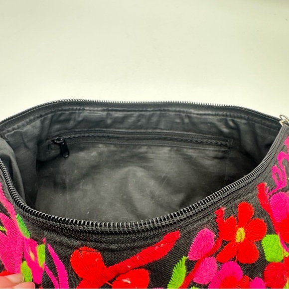 Embroidered Tropical Floral Bird Clutch Makeup Bag Travel Pouch Boho Colorful - Picture 8 of 12